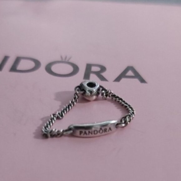 Pandora *Retired* SS Spirited Heart Chain Ring w/Pink Heart 197191PCZ-52- size 6 - Picture 9 of 12